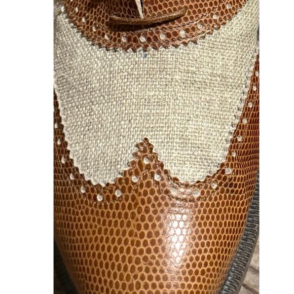 Vintage 80s-90s Phyllis Poland Two Tone Leather Linen Oxford Shoes Italy 9B - Picture 8 of 11